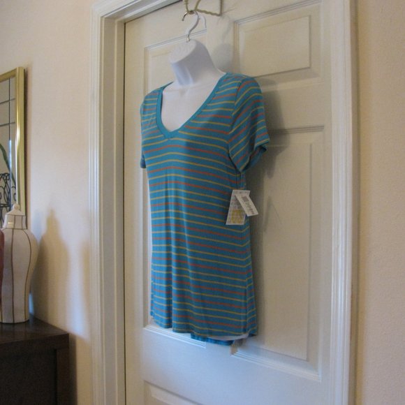 * 2/$15 LuLaRoe Christy Top XXS 2XS NWT $35 Blue Mustard & Orange Stripes - Picture 4 of 4